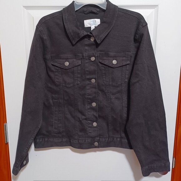 New Black Denim Jean Jacket XL 16 to 18 Time and Tru NWT - Picture 1 of 6